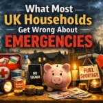 What most UK households get wrong about emergencies, shown through common preparedness mistakes like relying on cash, candles, fuel, and mobile phones during disruptions.