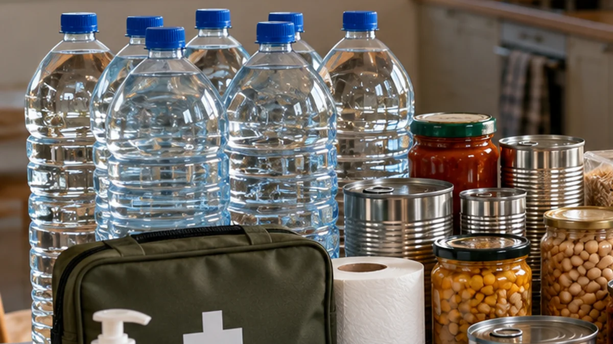 Stored bottled water in a British kitchen