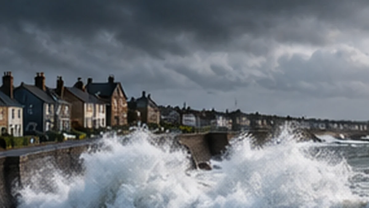 Storm waves striking a British seafront